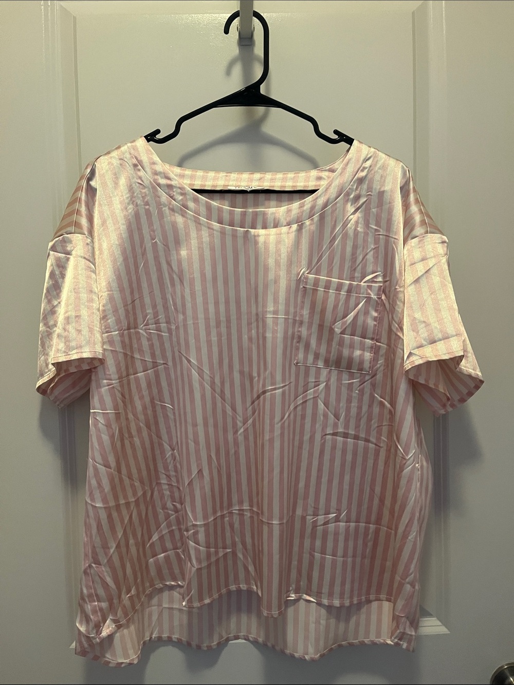 (NWT) Women's Pink & White Striped Short Sleeve Pocket Pajama Set